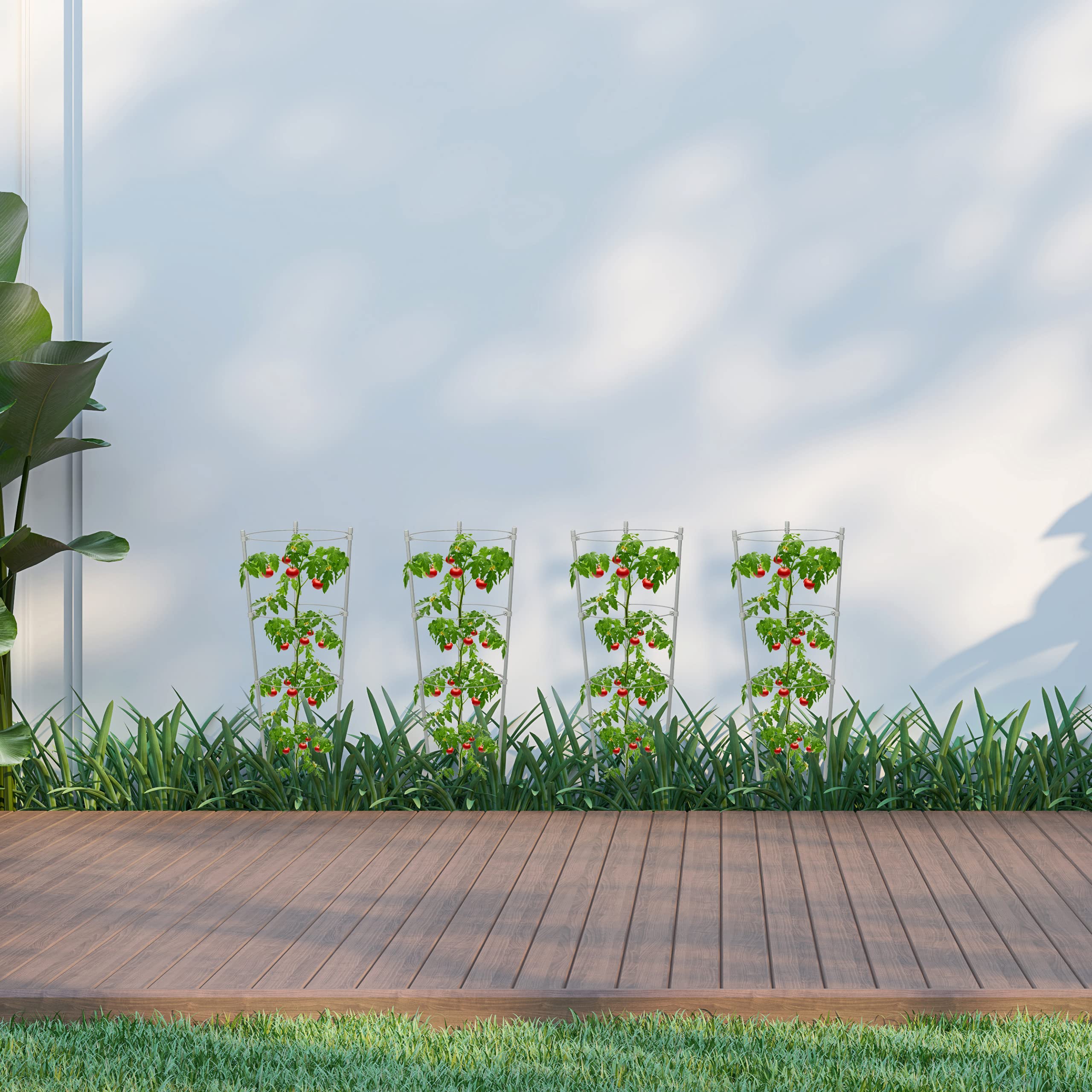 Set 2 Sostegni Per Piante Rampicanti Relaxdays - 120cm, 4 Anelli, Ferro Marrone Per Pomodori E Cetrioli - Foto 6