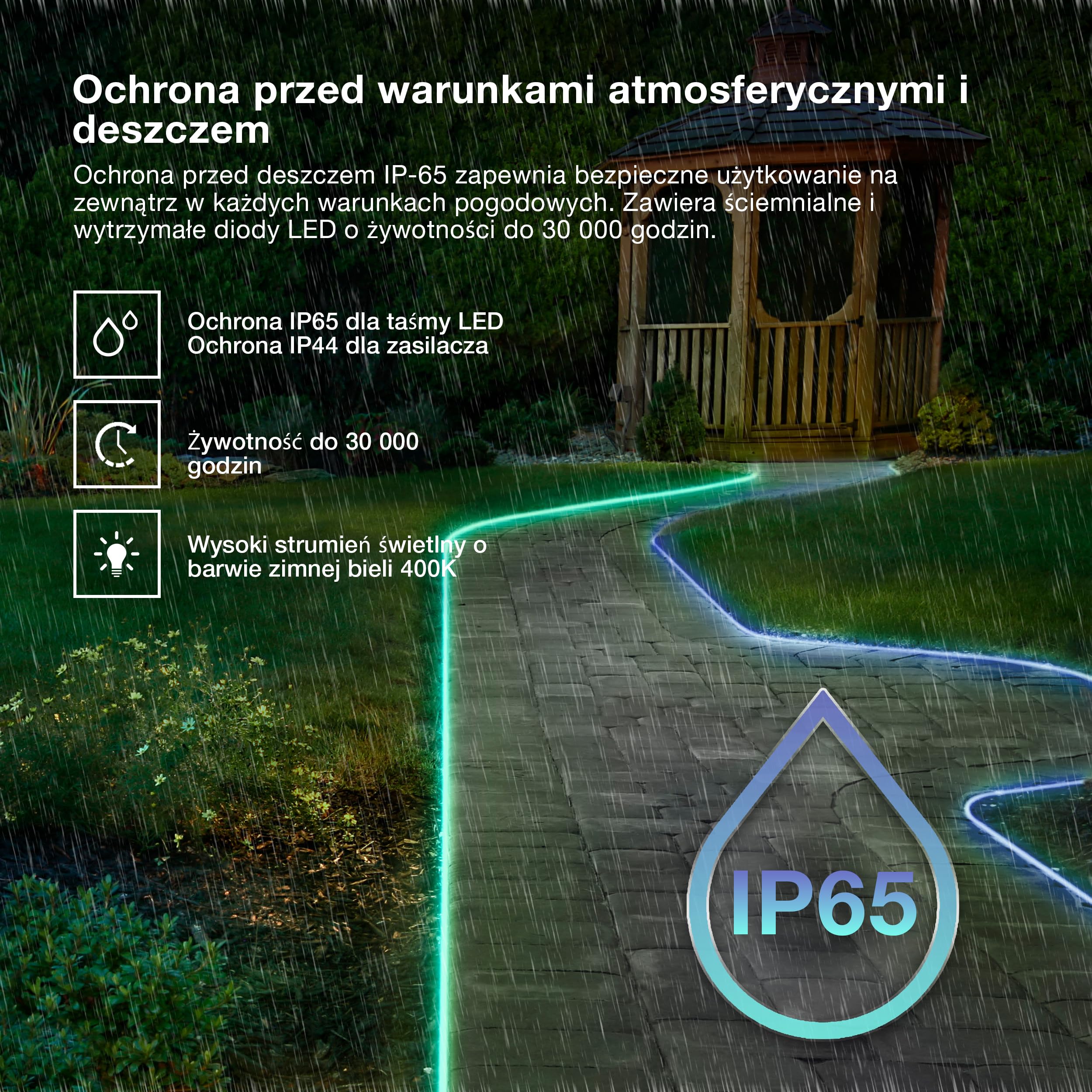 OSRAM Taśma LED Outdoor Flex 20M IP65, chłodna biel, możliwość przedłużenia do 50 m, w tym bęben kablowy, akcesoria montażowe, kabel połączeniowy