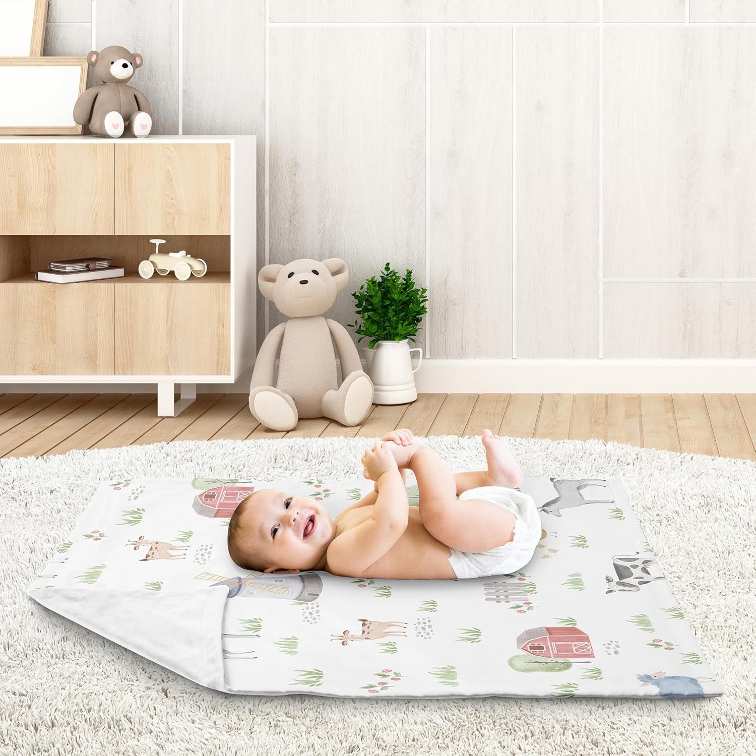 Sweet Jojo Designs Farm Animals Baby Boy Girl Receiving Security Swaddle Blanket for Newborn or Toddler Nursery Car Seat Stroller Soft Minky - Watercolor Farmhouse Horse Cow Sheep Pig