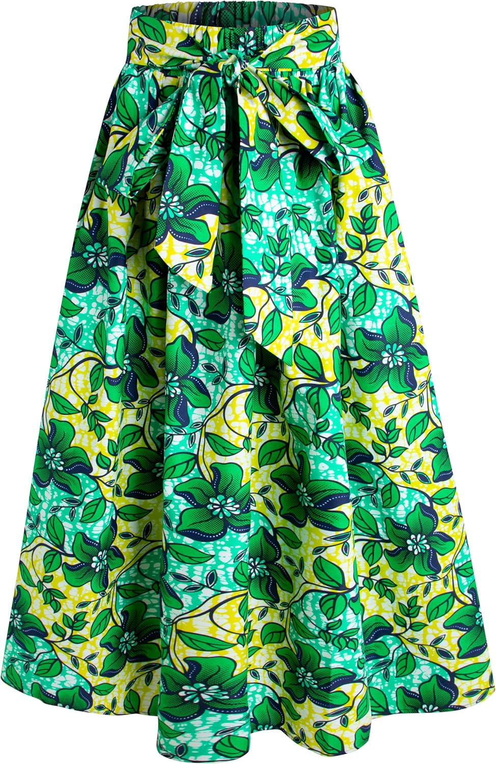 Women's African Print Long Skirt Kente Wax Maxi Skirts with Pockets Head Wrap Set