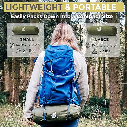 Miniatura 6 de Miztli Hamaca de camping  Hamaca portátil con amplia red y correas de árbol con bucles ajustables, hamaca doble e individual para exteriores,