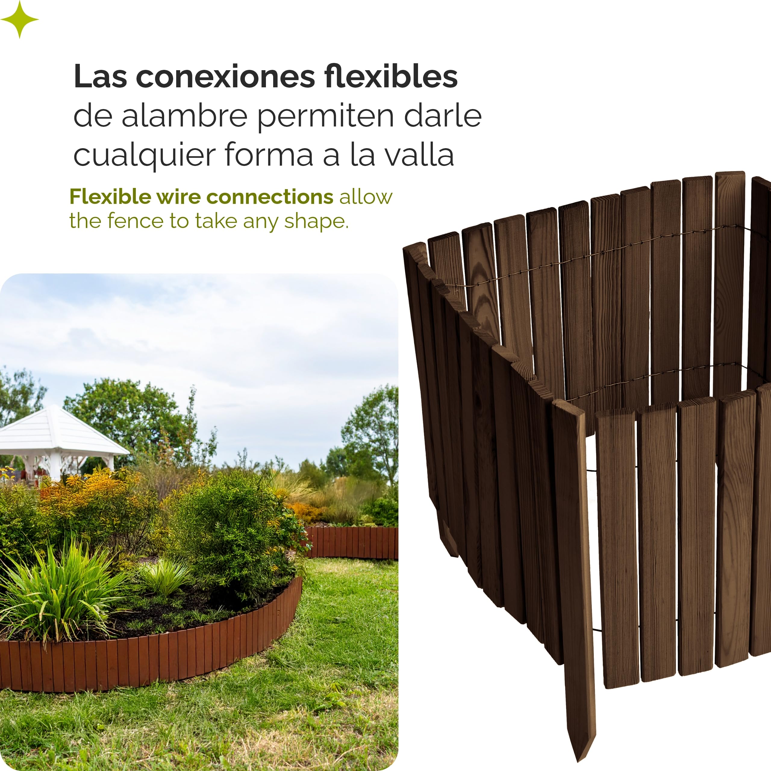 Garronda Borde de césped de Madera, Borde de Parterre impregnado, 200 cm x 40 cm, bordura Flexible Enrollable, Valla para jardín GD-0149 (Marrón Oscuro,Altura: 40 cm)