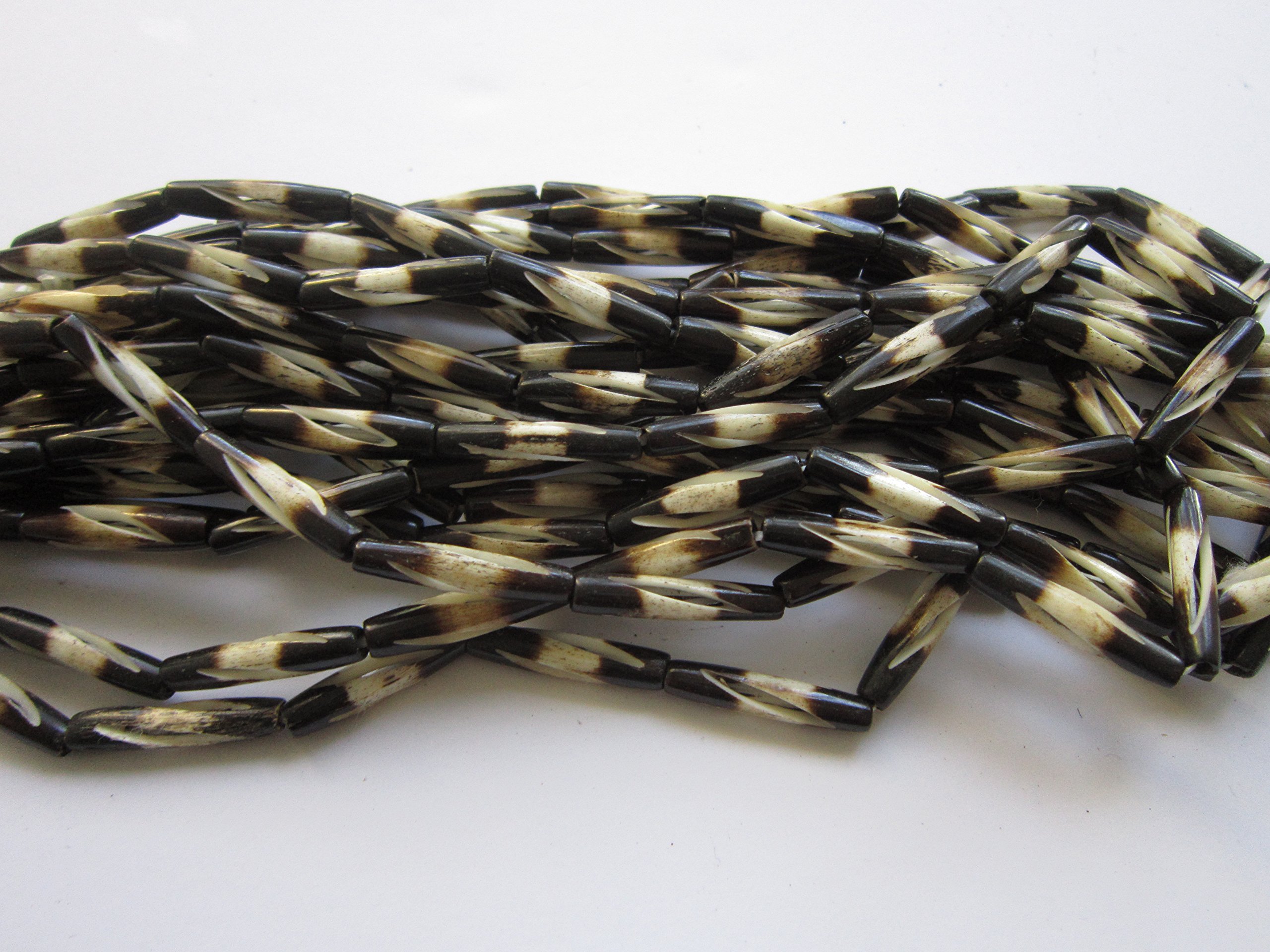 Genuine Spiral Cut Buffalo Bone Hairpipe Beads Two Tone Native American Crafts Jewelry (16/1" Beads) 1 Strands