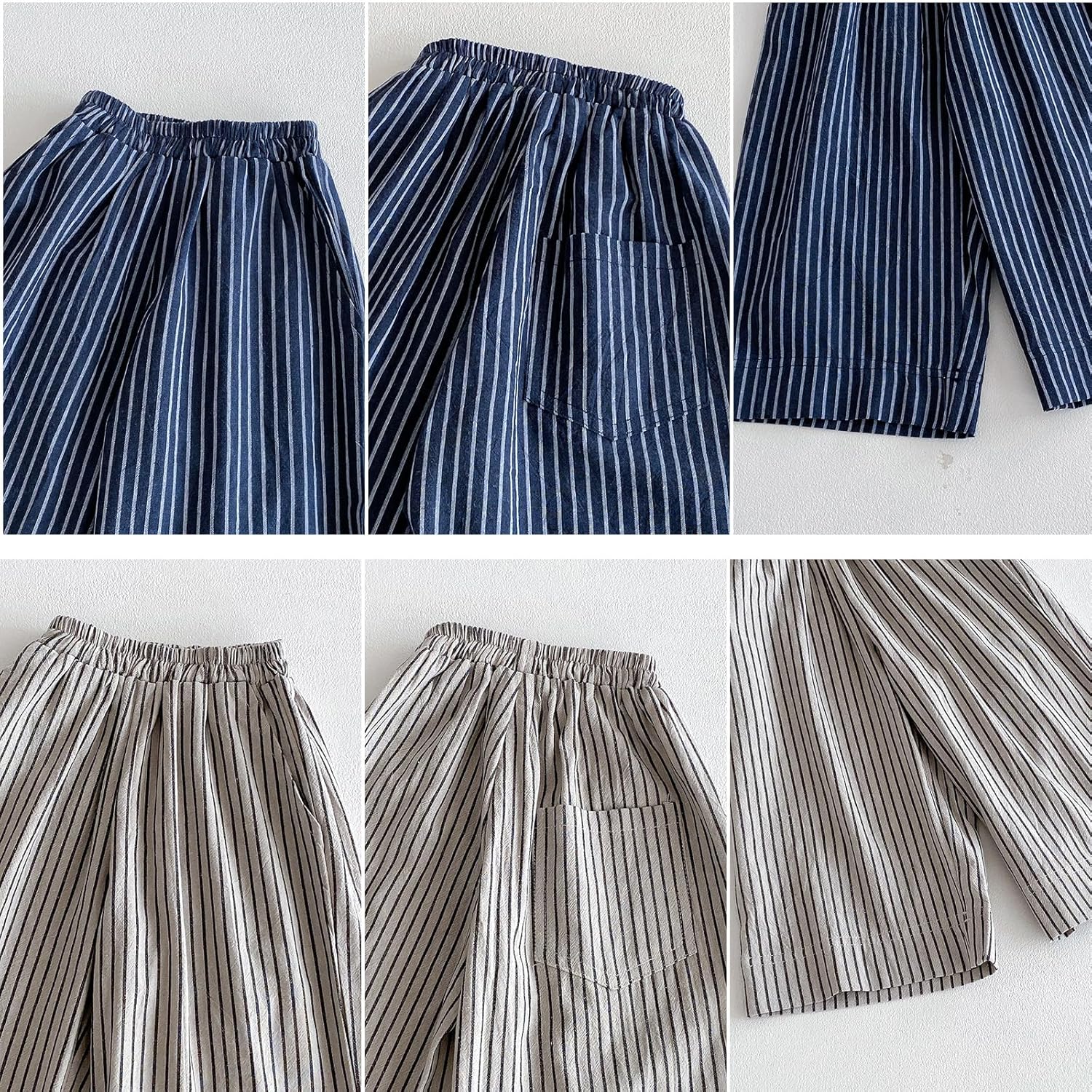 Ashmyova Casual Pants for Boys Girls Classic Linen Cotton Stripe Elastics Waist Spring Autumn Trousers Kids Long Pants 2Pcs - Image 6