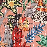 Vista 5 de Frida Kahlo - Manta acolchada de algodón estampada hecha a mano india, colcha Kantha Work bohemia para decoración de cama, manta
