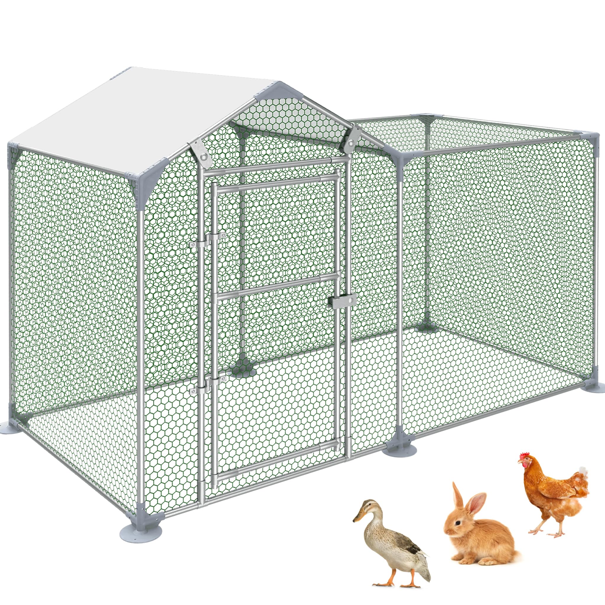 XMTECH Hühnerstall 2x1x1 m, Geflügelgehege PE-Dach, Freilaufgehege
