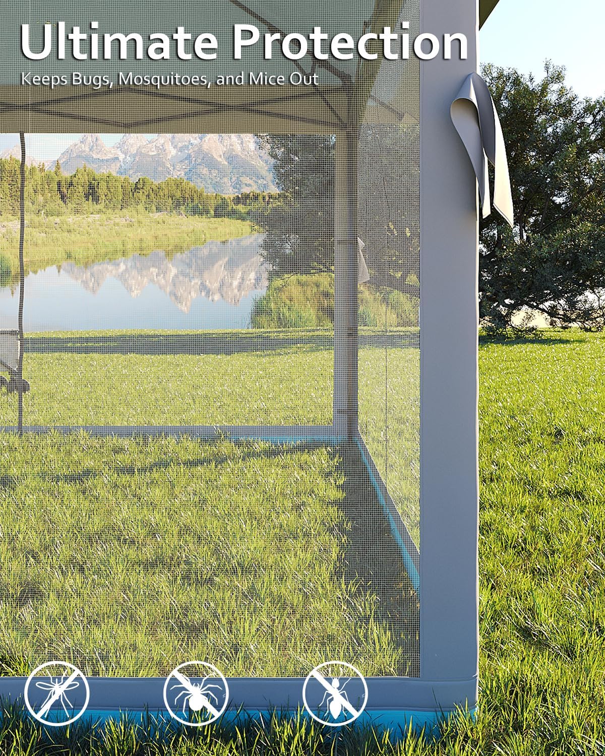 Garvee Carpa Plegable con Mosquitera Cenador de Jardín Impermeable con Cierre Central de Un Botón para Terraza Camping y Eventos al Aire Libre, 4 Sacos de Arena, 366x366 cm, Azul Claro y Gris