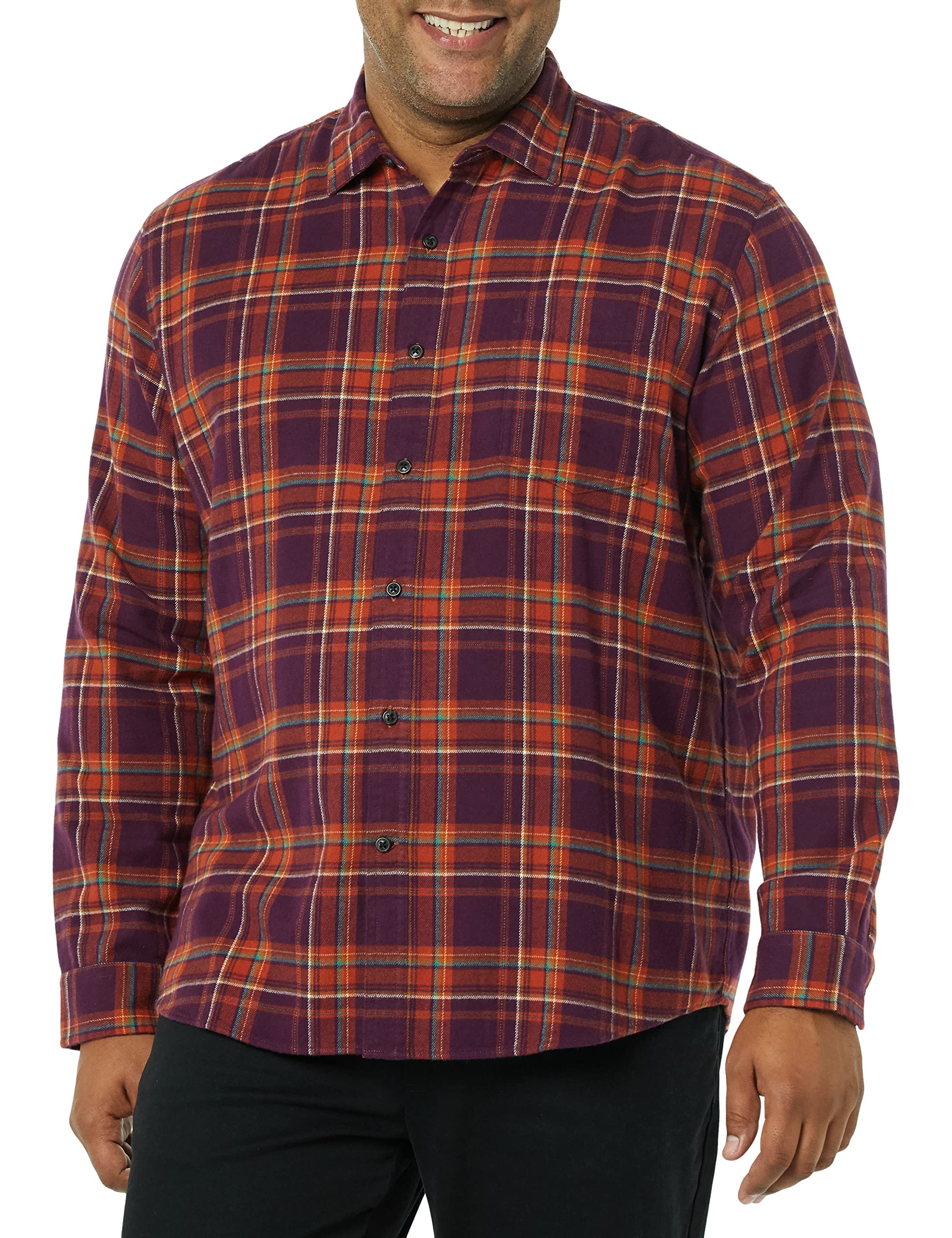Amazon Essentials Herren Langarm-Flanellhemd, Pflaume Karomuster, XXL Große Größen