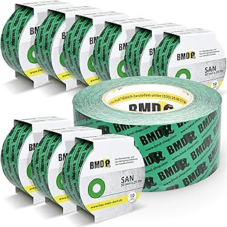 BMD san Klebeband | 10 Rollen | 50mm x 25m | für Dampfsperren & Dampfbremsen |gemäß DIN EN 4108 Teil 11 und ENEV | Profi Qualität Made in Germany