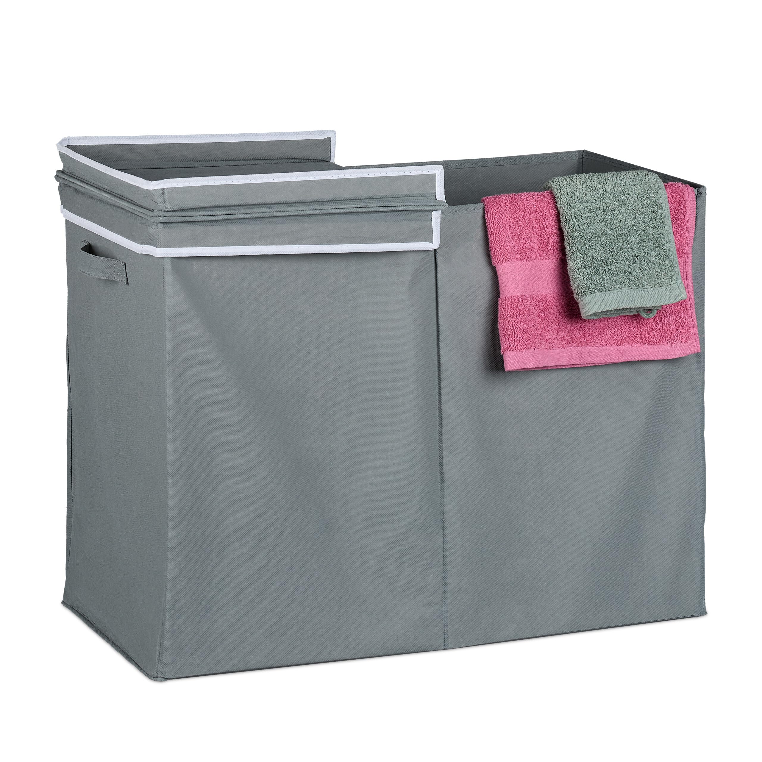 Relaxdays Wäschekorb mit Deckel, 100 l, faltbar, Stoff, grau