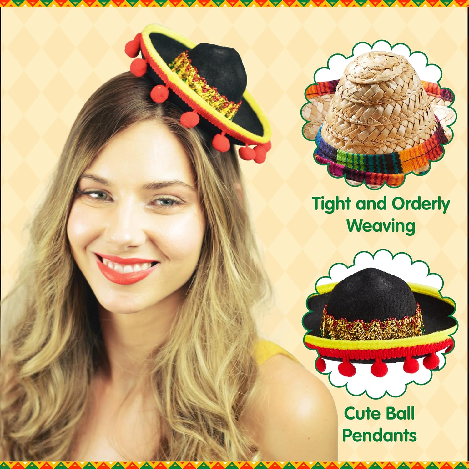 JOYIN 6 PCS Cinco De Mayo Fiesta Fabric and Straw Sombrero Headbands Party Costume for Fun Fiesta Hat Party Supplies, Luau Event Photo Props, Mexican Theme Decorations and Party Favors