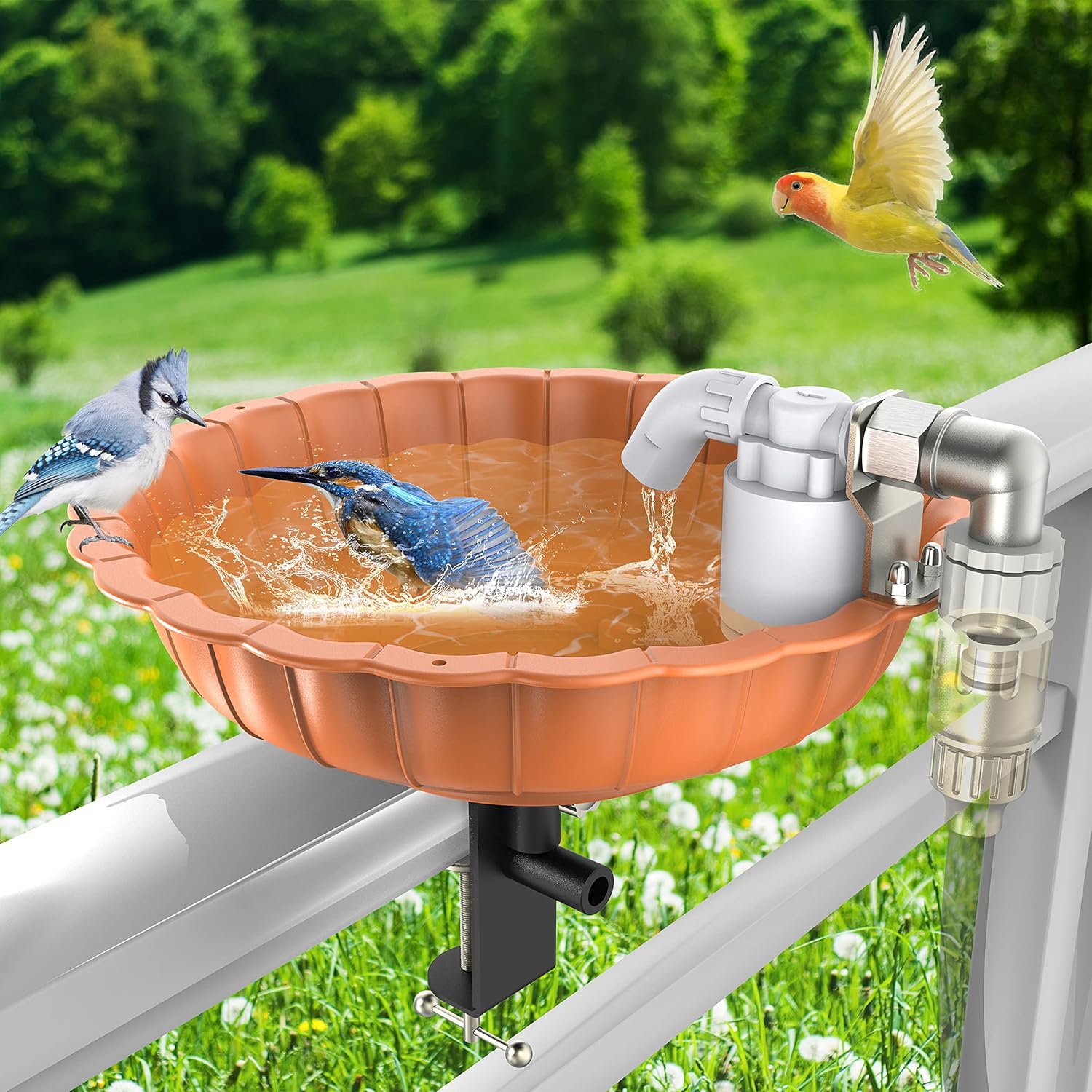 Fnydvis Deck Mounted Bird Bath Bowl with Automatic Water