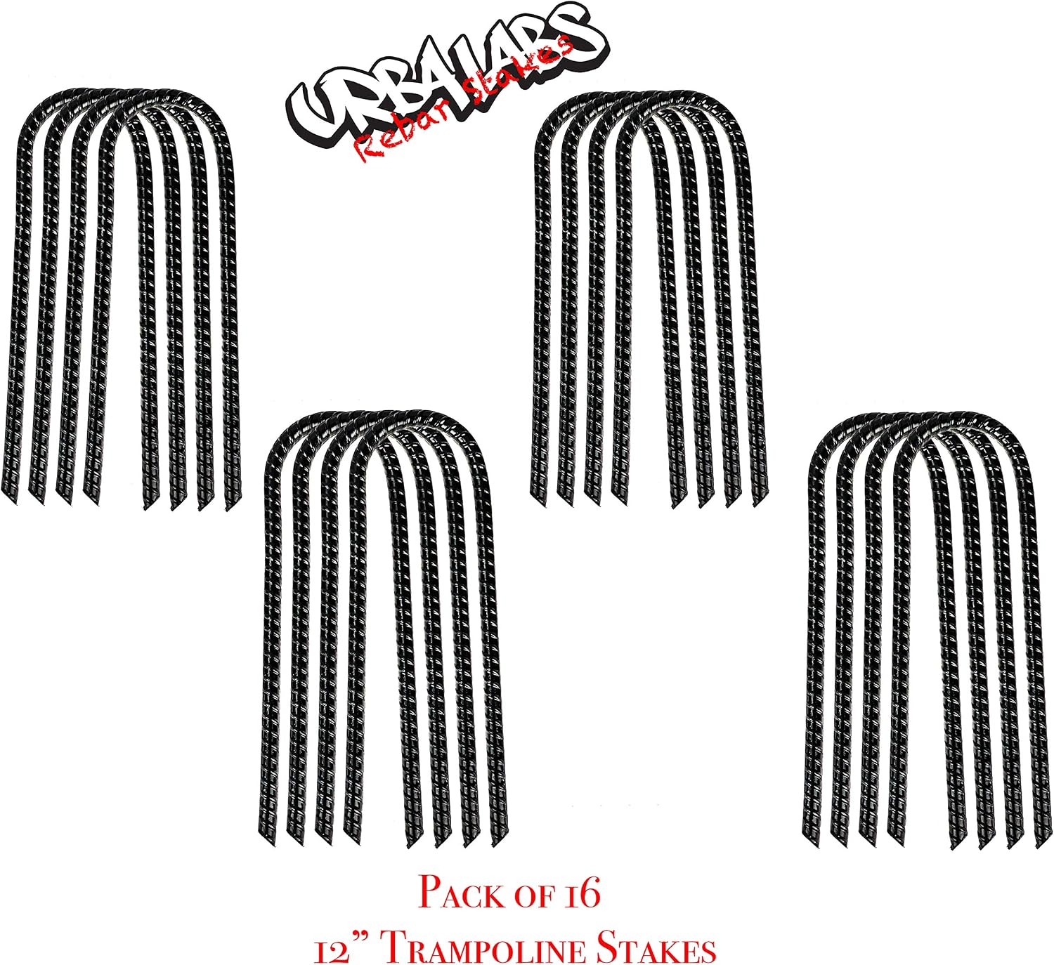 Gеt Pорulаr оƒƒеr Urbalabs 12 Inch Rebar Trampoline Stakes Extra Heavy Duty Metal Steel High Wind Ground Anchors 3/8 Inch Round Chisel Point Tips Universal Size Anti Rust in Black
