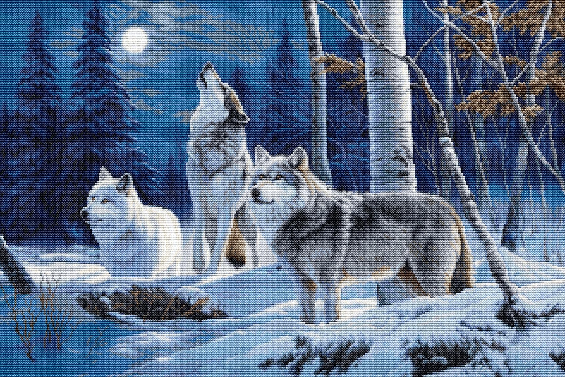 Luca-S The Howl Of Wolves And The Winter Moon Cross Stitch Kit Gold - B727