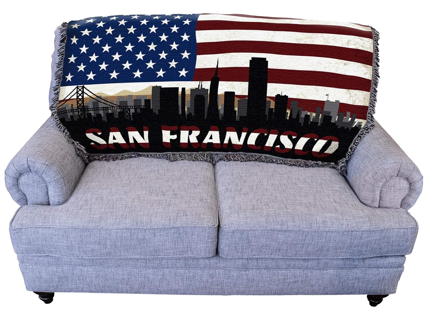 Pure Country Weavers California - San Francisco - City American Flag Blanket - Gift Tapestry Throw for Back of Couch or Sofa - Woven from Cotton - Made in the USA (61x36)