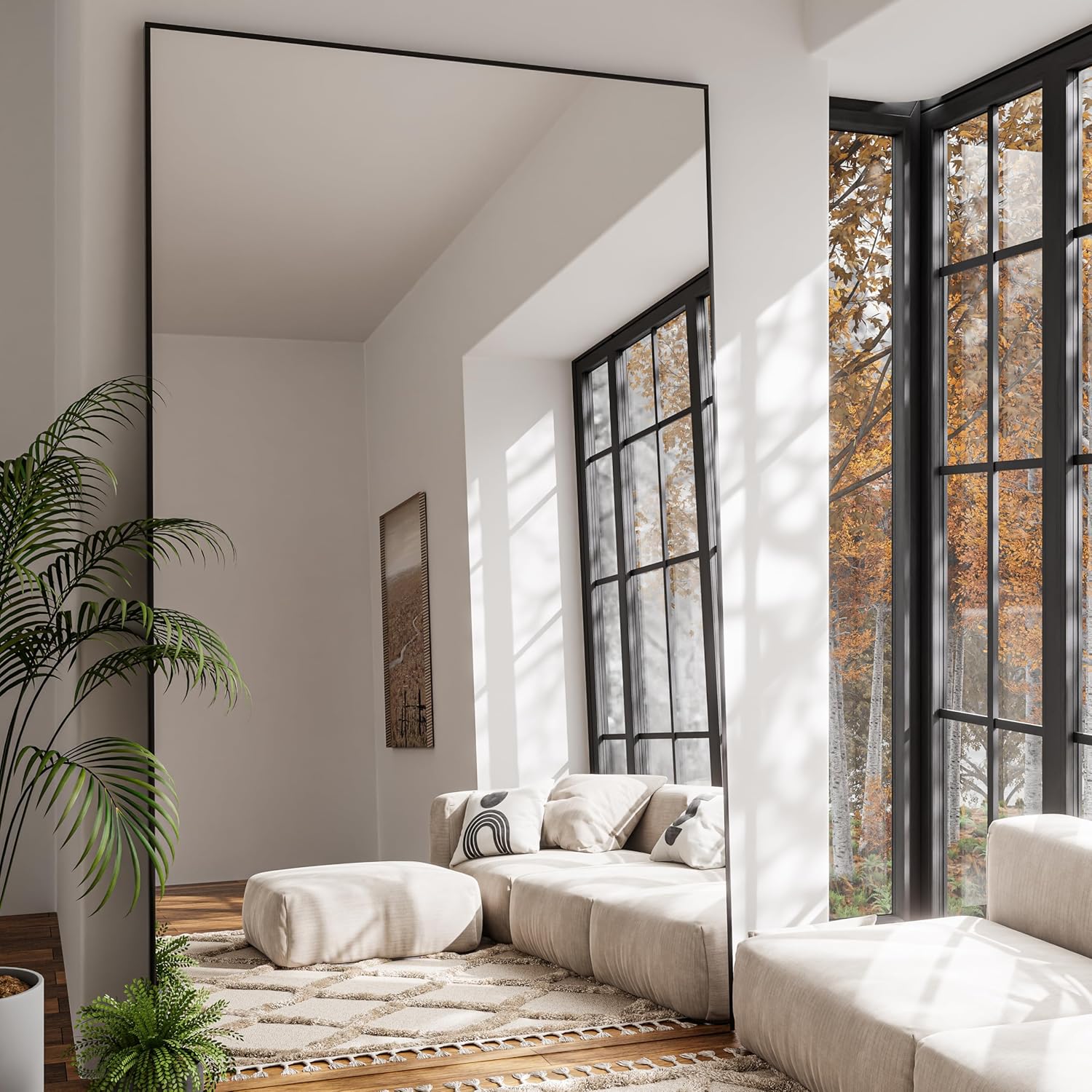 Glassless Floor Mirror, 71×39”, Wide Shatterproof Full Length Wall Mirror for Bedroom, Living Room, or Home Gym, Ultra-Light Leaning or Hanging Design, Black Frame