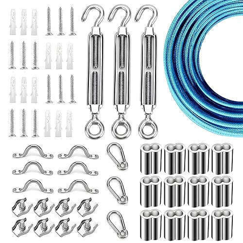 Miniatura 42 de Kit de suspensión de luces de globo, cable guía de luz para exteriores, cable de acero inoxidable recubierto de vinilo, incluye PVC transparente