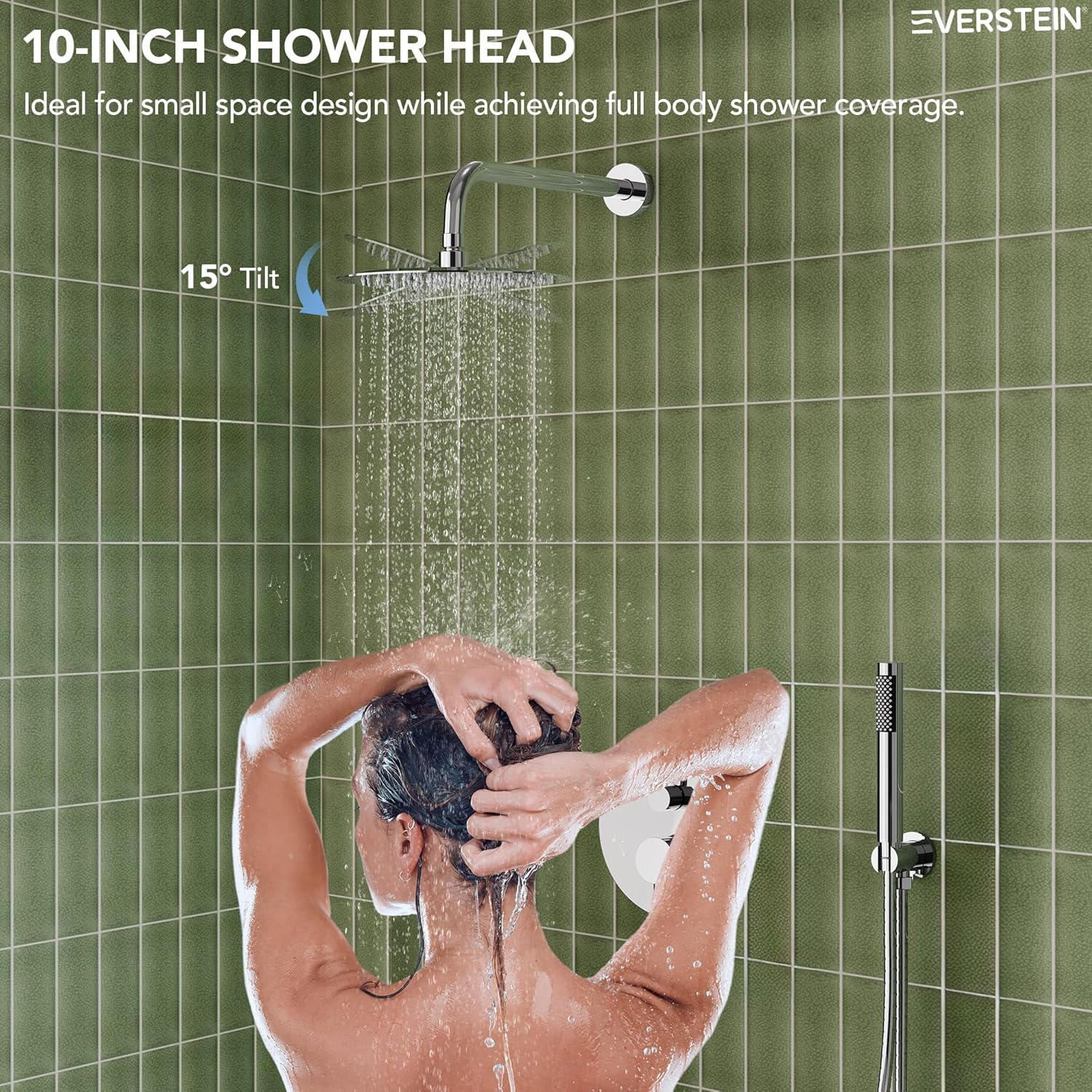 10" High-Pressure Rainfall Shower System with Handheld Spray, Wall Mount Bathroom Shower Faucet Set with Tub Spout (Chrome)
