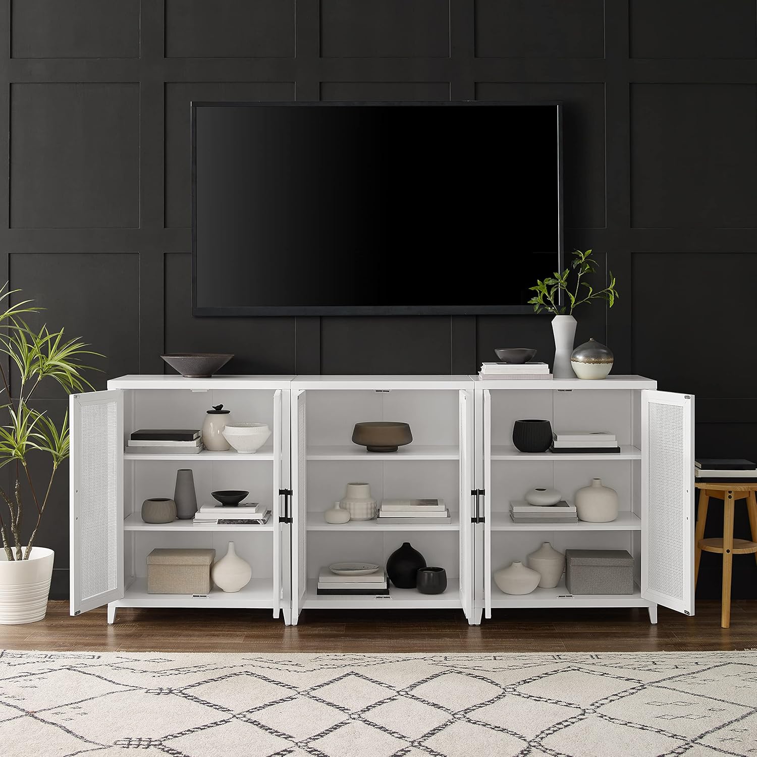 Crosley Furniture Milo 2-Piece Entertainment Center TV Stand, Media Console, Vinyl Record Storage, White