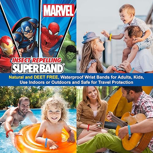 Miniatura 3 de SUPERBAND Pulsera repelente de mosquitos Marvel prémium (paquete de 20)  para niños y adultos  Banda repelente de insectos y insectos  Libre de DEET