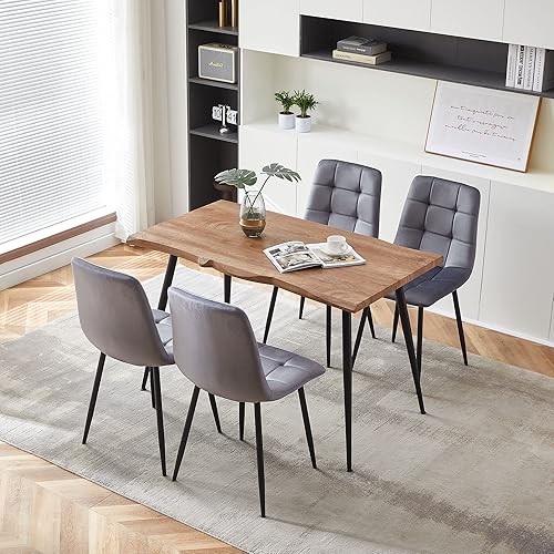 Miniatura 13 de Juego de 4 mesas de comedor rectangulares con sillas tapizadas, mesa de cocina moderna y sillas para espacios pequeños, color verde Terciopelo