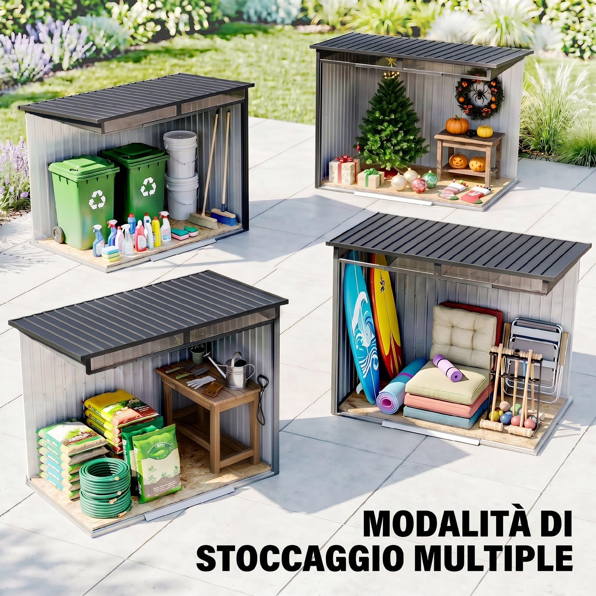 Outsunny Casetta da Giardino 2m² in Acciaio Zincato con Prese d'Aria, Capanno da Giardino con Finestre Trasparente, Tetto Inclinato, Porta Scorrevole Bloccabile, 2 Ganci, Grigio Scuro