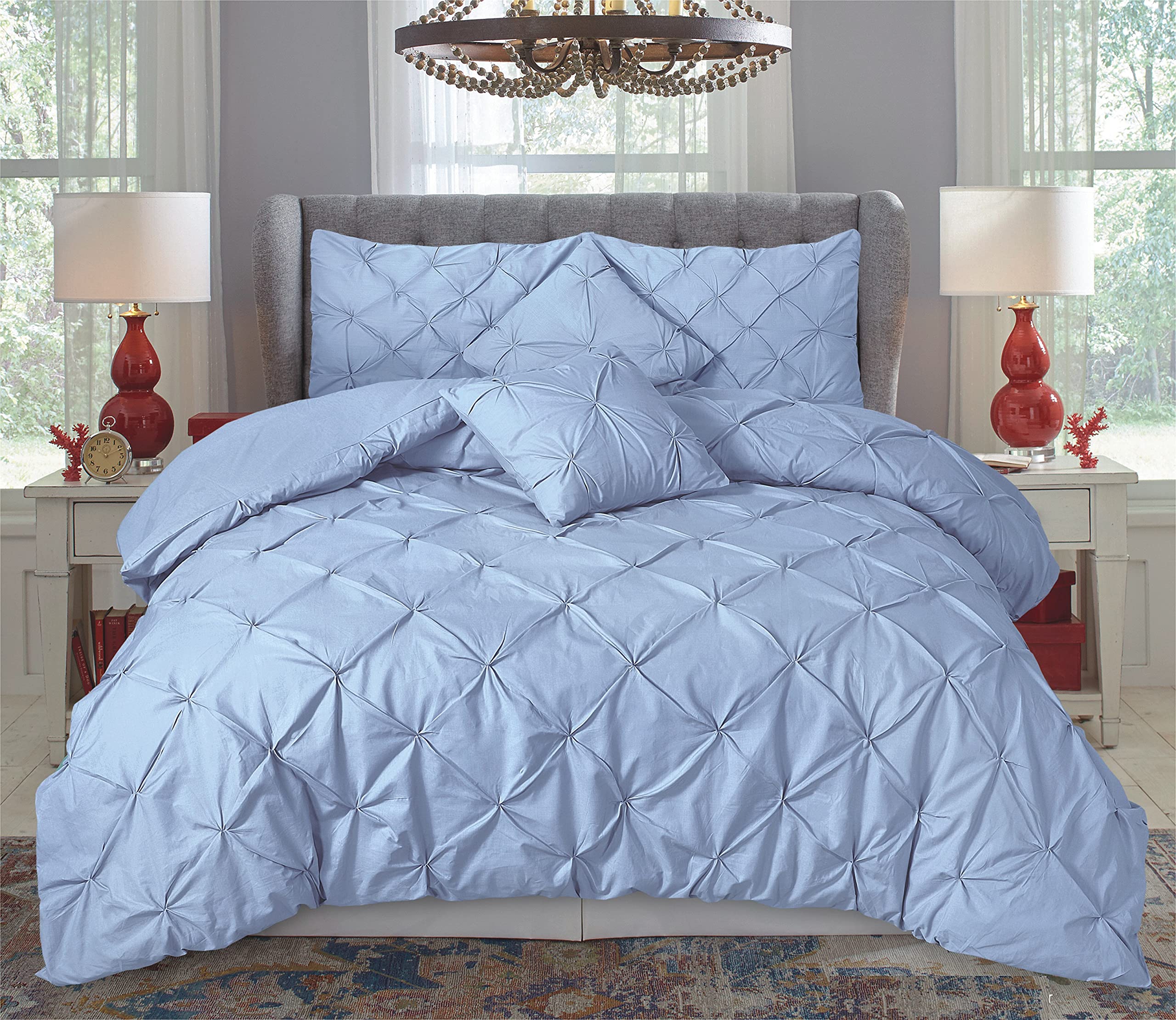 Northern Luxe Duck Egg Pintuck Duvet Set Eliza Bedding Hand Stitched 68-Pick Fibre 50/50 Polycotton Machine Washable (, Single)