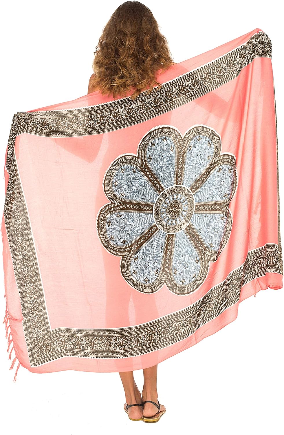 SHU-SHI Womens Beach Swimsuit Cover Up Flower Sarong Wrap with Coconut Clip - Image 3