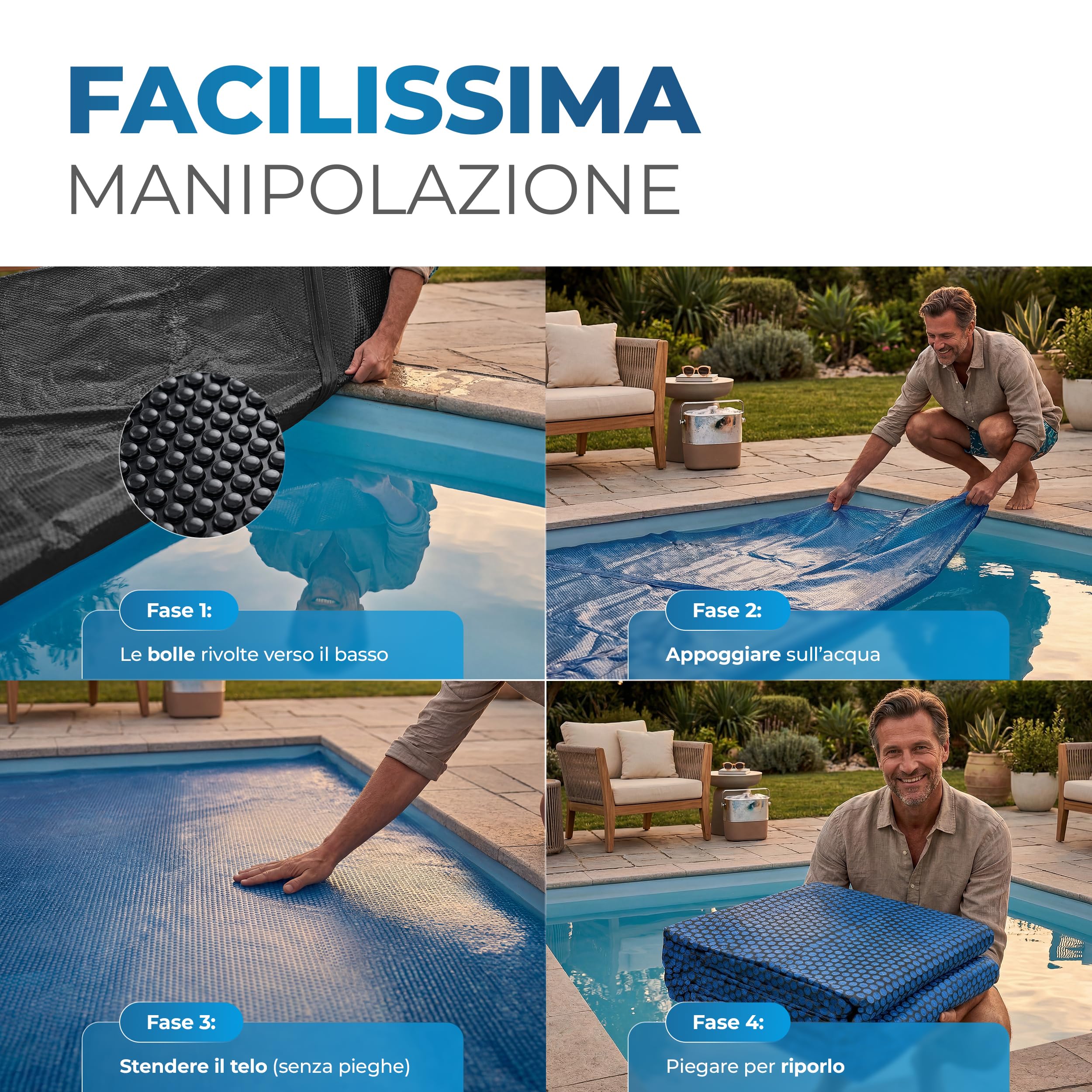 Miganeo Premium Telo Solare per Piscina 549x274 cm Rettangolare | Nero/Blu | Tagliabile | Telo Termico | Riscaldamento piscina