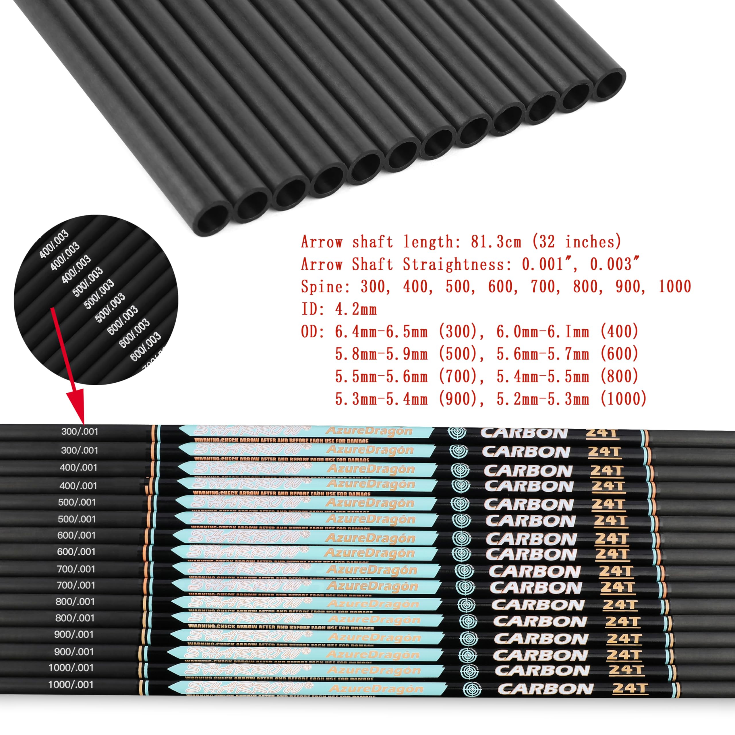 32" Reinem Carbonpfeile für Bogenschießwettbewerbe Spine300~1000 Übungspfeile ID4,2 mm Jagdpfeile für Recurve und Compoundbögen 12 Stück