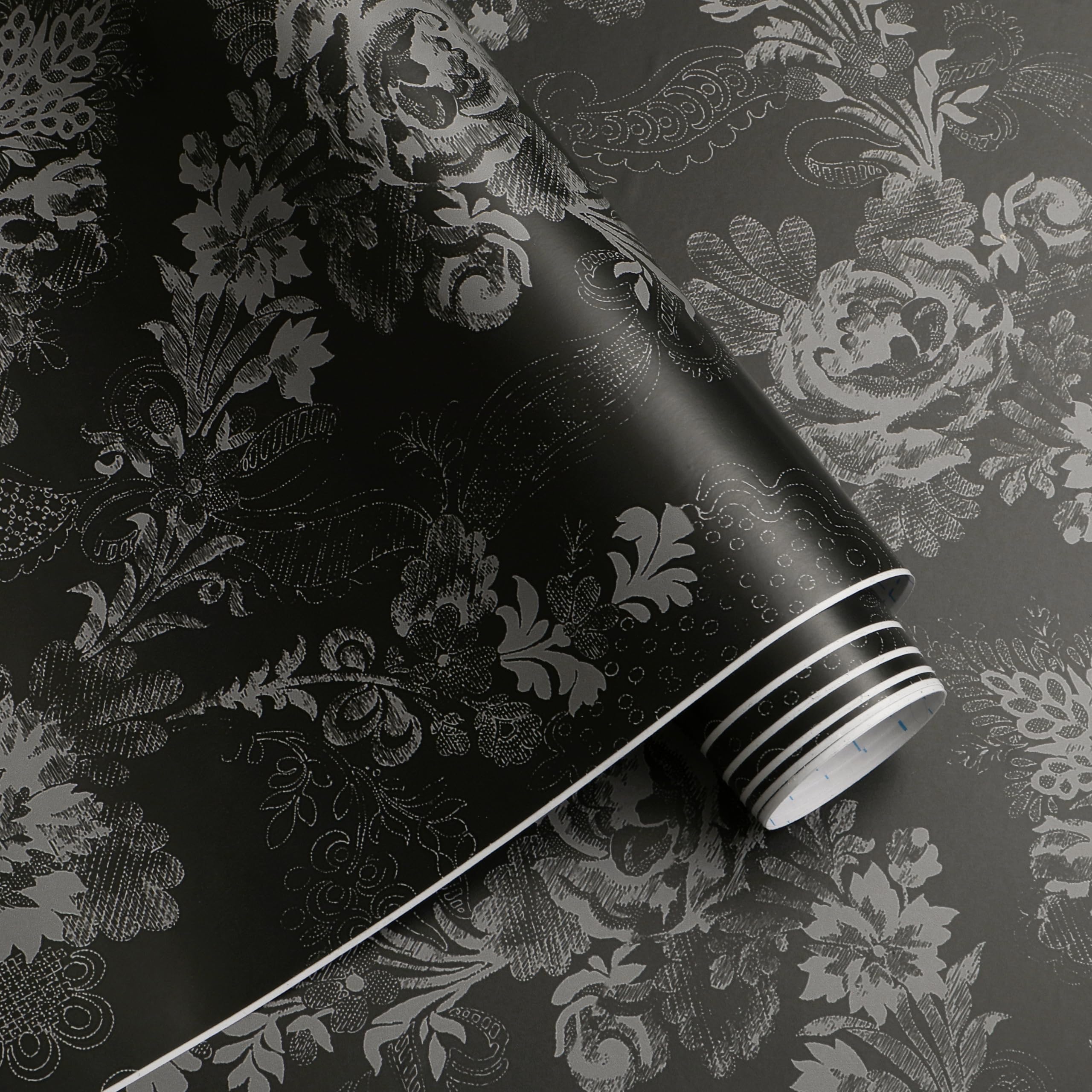 Black Victorian Wallpaper 1980s Vintage Wallpaper Flower Shell On