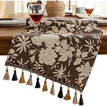Floral Dark Brown Table Runner for Living Room Jacquard Flower Dining Table Runner with Tassels Modern Decorative Elegant Natural Coffee Table Runners 13 x 48 Inch