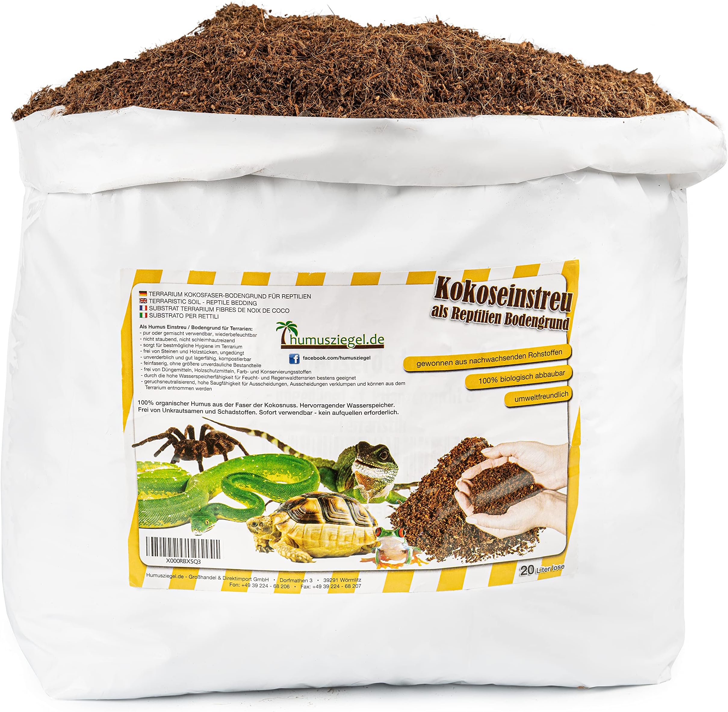 20 Liters of natural terrarium substrate, bulk in a bag - 100% pure coconut soil as a coconut bedding soil base coconut substrate