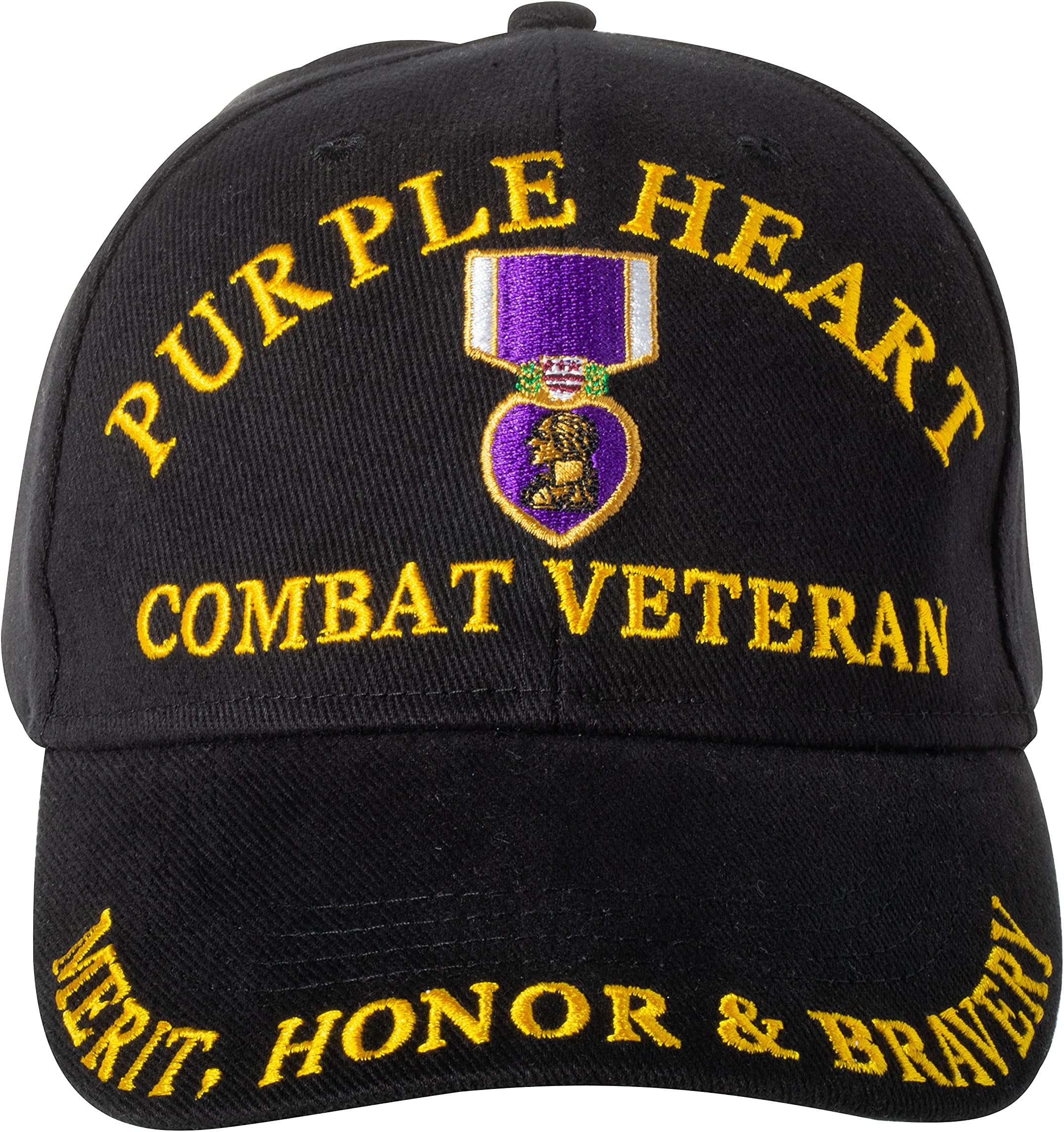 Purple Heart Combat Veteran Embroidered Cap Hat - Adjustable Black
