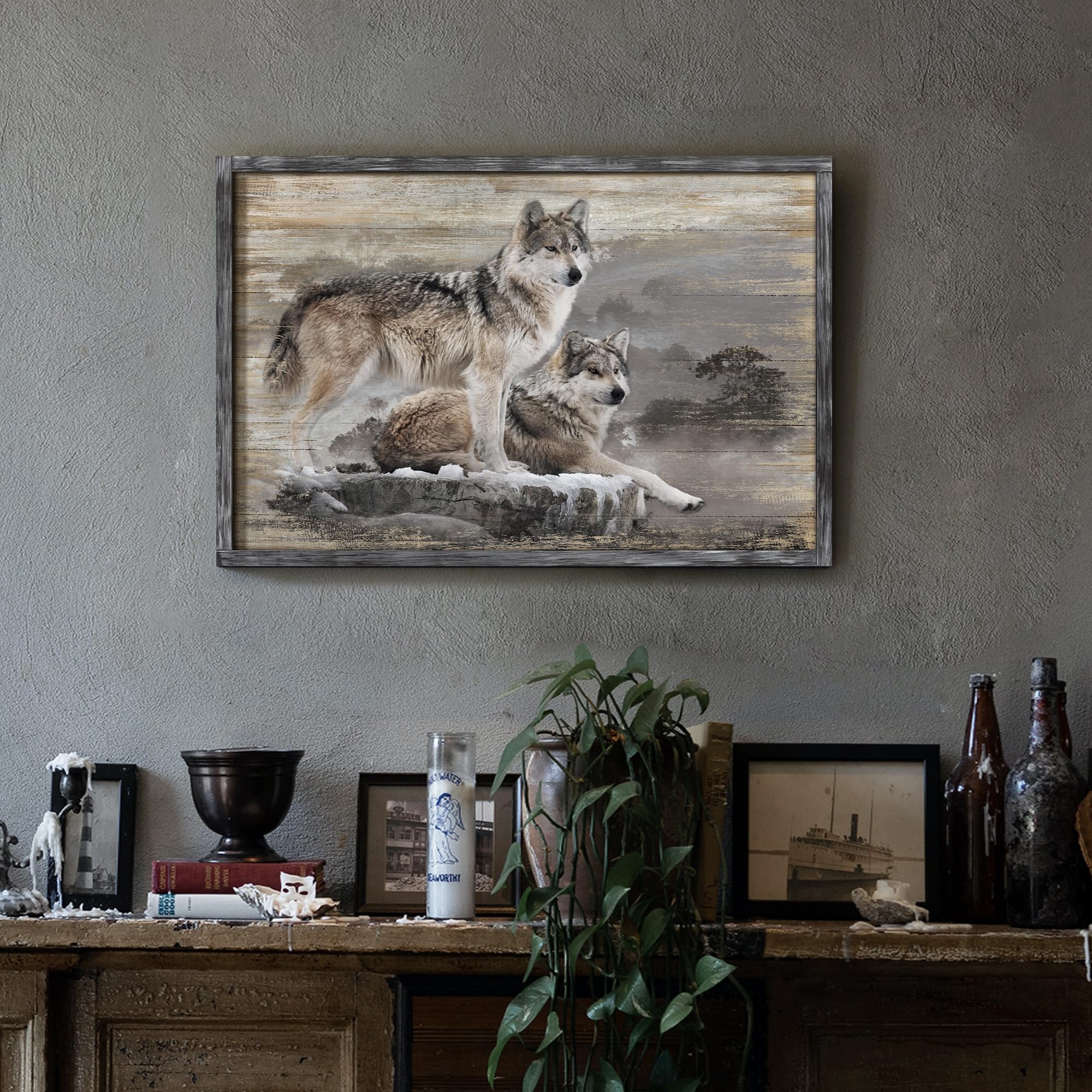 Art mural loup, plaque en bois rustique brûlée par pyrogravure