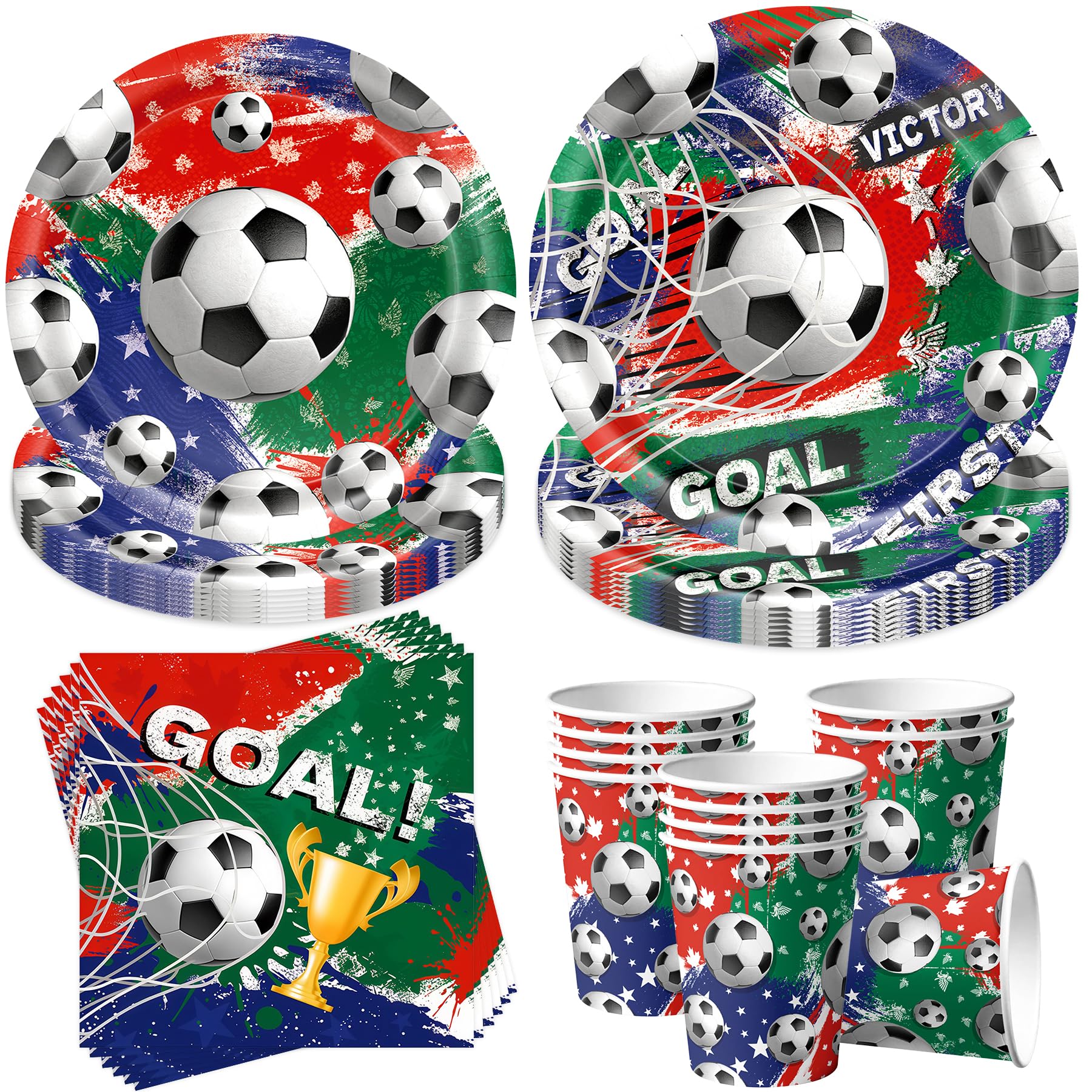 Shengruili 50 Stück WM 2026 Partygeschirr Set,WM 2026 Fußball Party Dekoration,Partygeschirr Geburtstag,Kindergeburtstag Deko mit Teller Becher Servietten,Party Geschirr für 10 Gäste