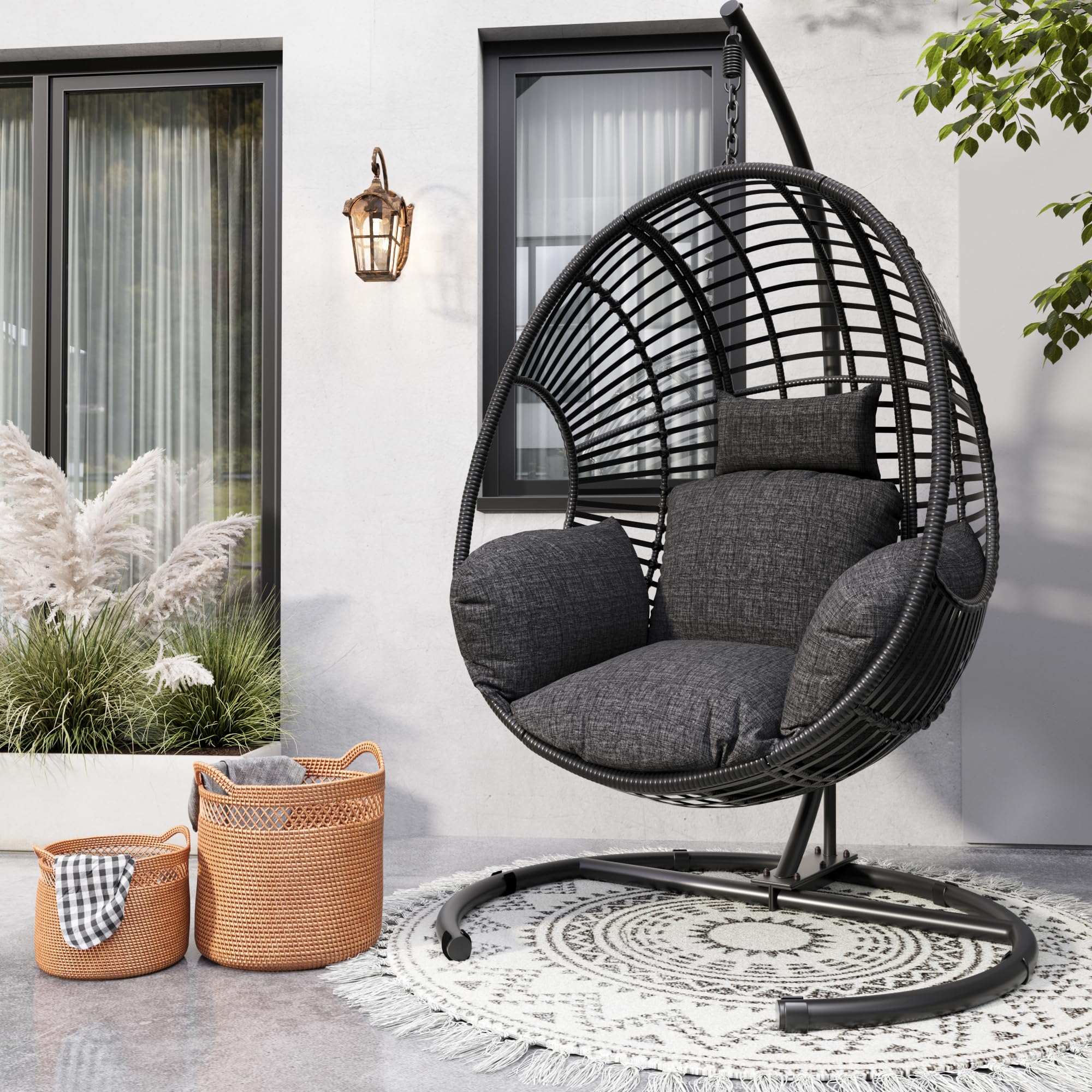 LUTINLIX Oversized Hanging Egg Chair Outdoor Indoor, Wicker Swing Egg Chair with Stand 400lbs Capacity for Bedroom, Patio, Garden and Balcony (