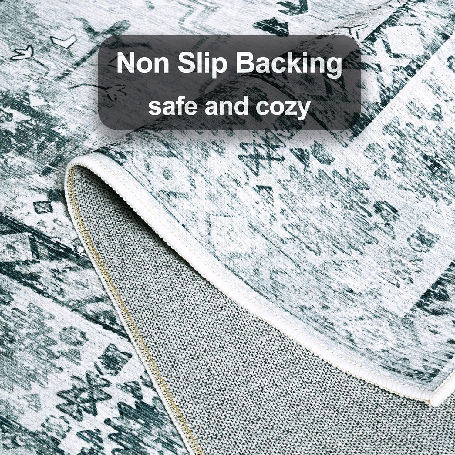 BESTSWEETIE 3x5 Area Rug for Living Room Washable Rugs No Pile Carpet for Entryway Bedroom Dinning Room Playroom Vintage Boho Carpet Print Distressed Non-Slip, 3 x 5 ft, Gray Black Black 3' x 5' (Rectangular)