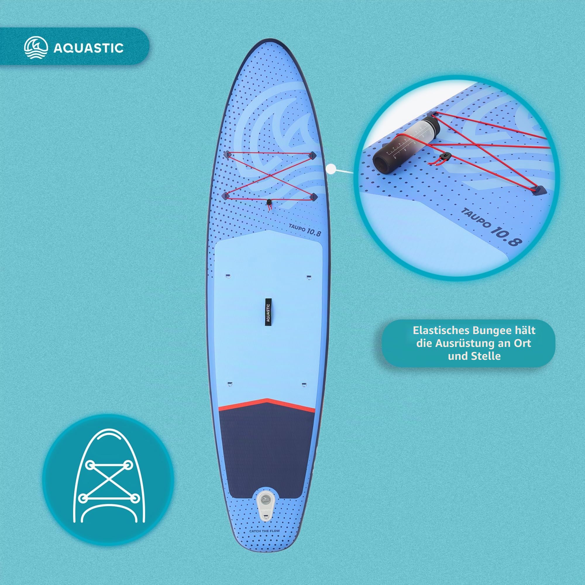 AQUASTIC Taupo SUP Board 10'8" Allround – aufblasbares Stand Up Paddle Board mit Paddel, Pumpe & Rucksack