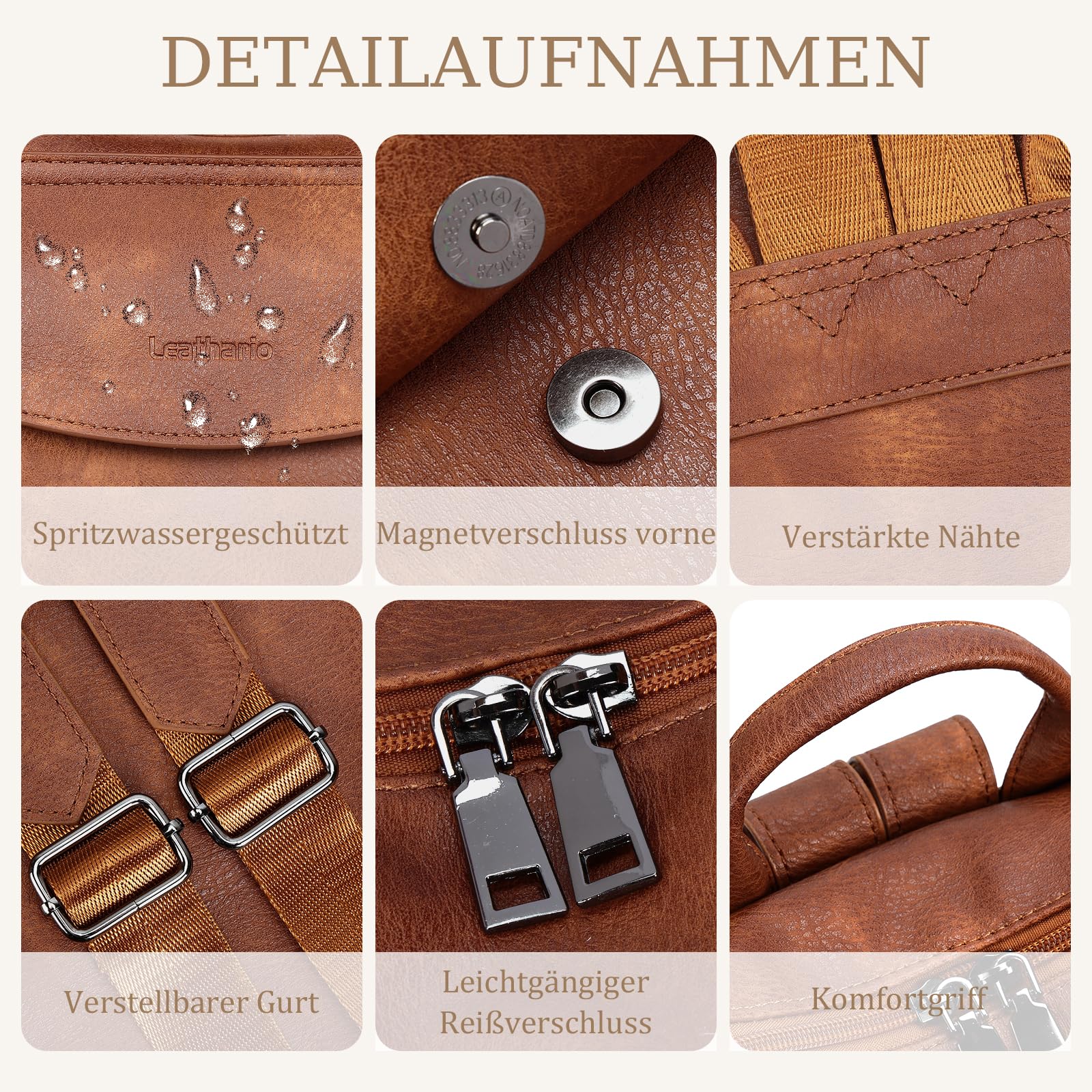 Rucksack Damen Set Wasserdicht,Veganes Leder Cityrucksack,Rucksackhandtasche Mittelgroß, Diebstahlsich Tagesrucksack für Büro,Pendeln,Arbeit,Leicht Elegant Backpack Women Groß für Reise