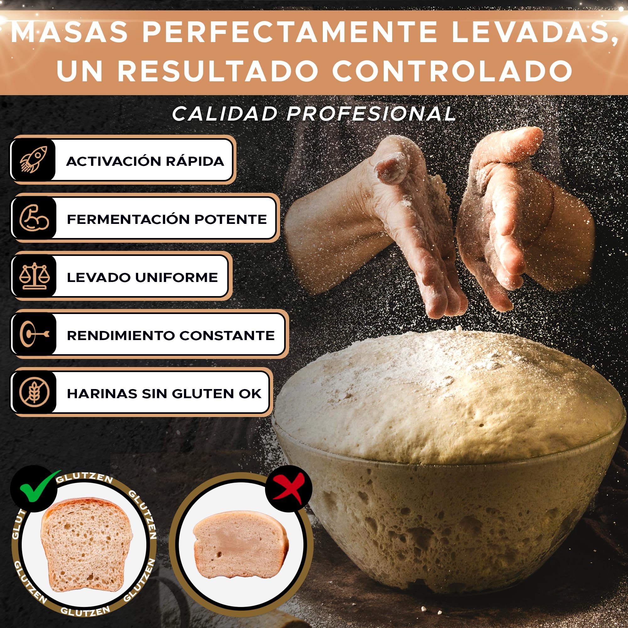 Levadura Seca Instantánea Sin Gluten Bio GLUTZEN 6x9g Activa para Pan y Pizza