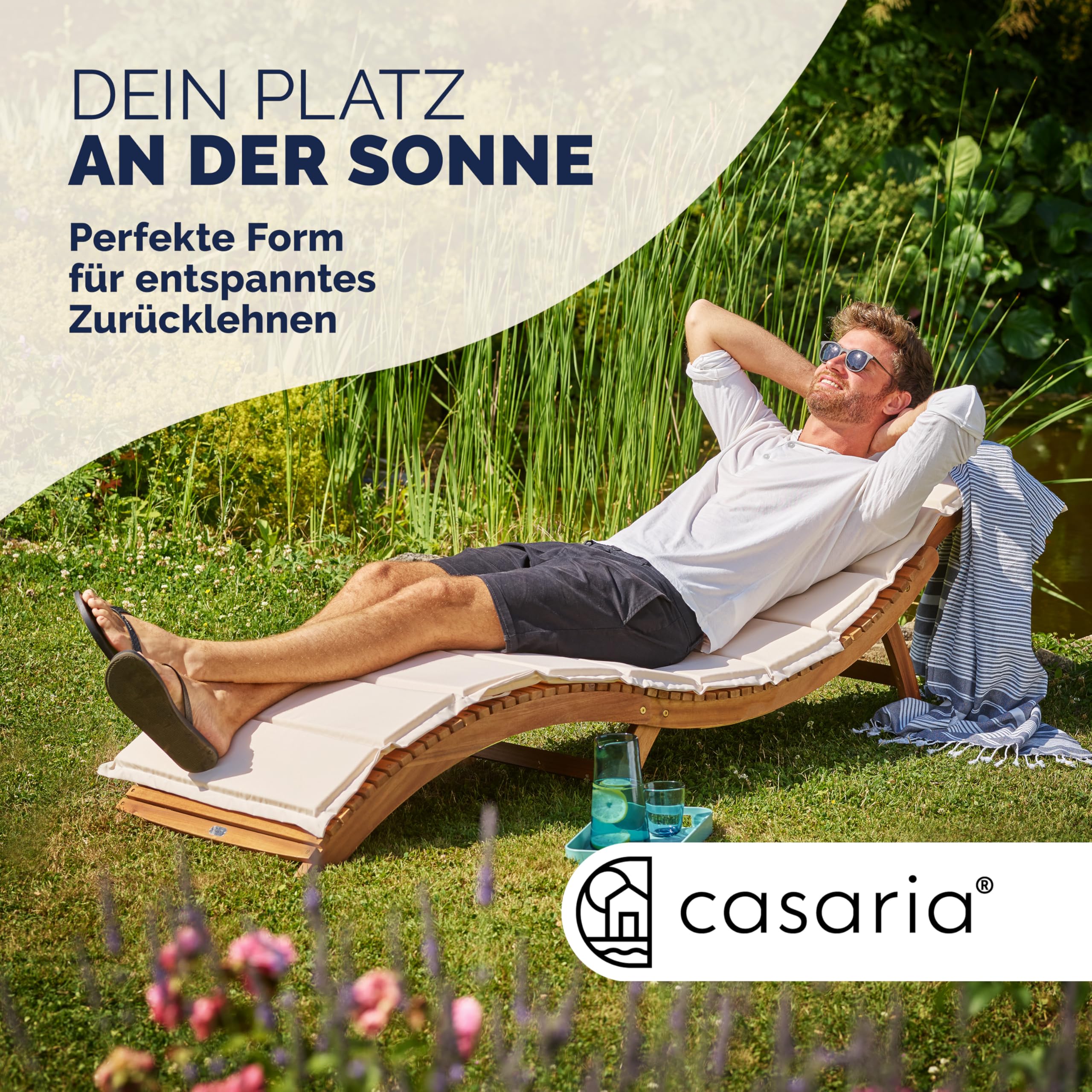 Casaria® Sonnenliege Klappbar Holz FSC®-Zertifiziert 320kg Belastbarkeit 190x60cm Tragegriff Kofferfunktion Garten Balkon Terrasse Gartenliege Klappliege Akazie
