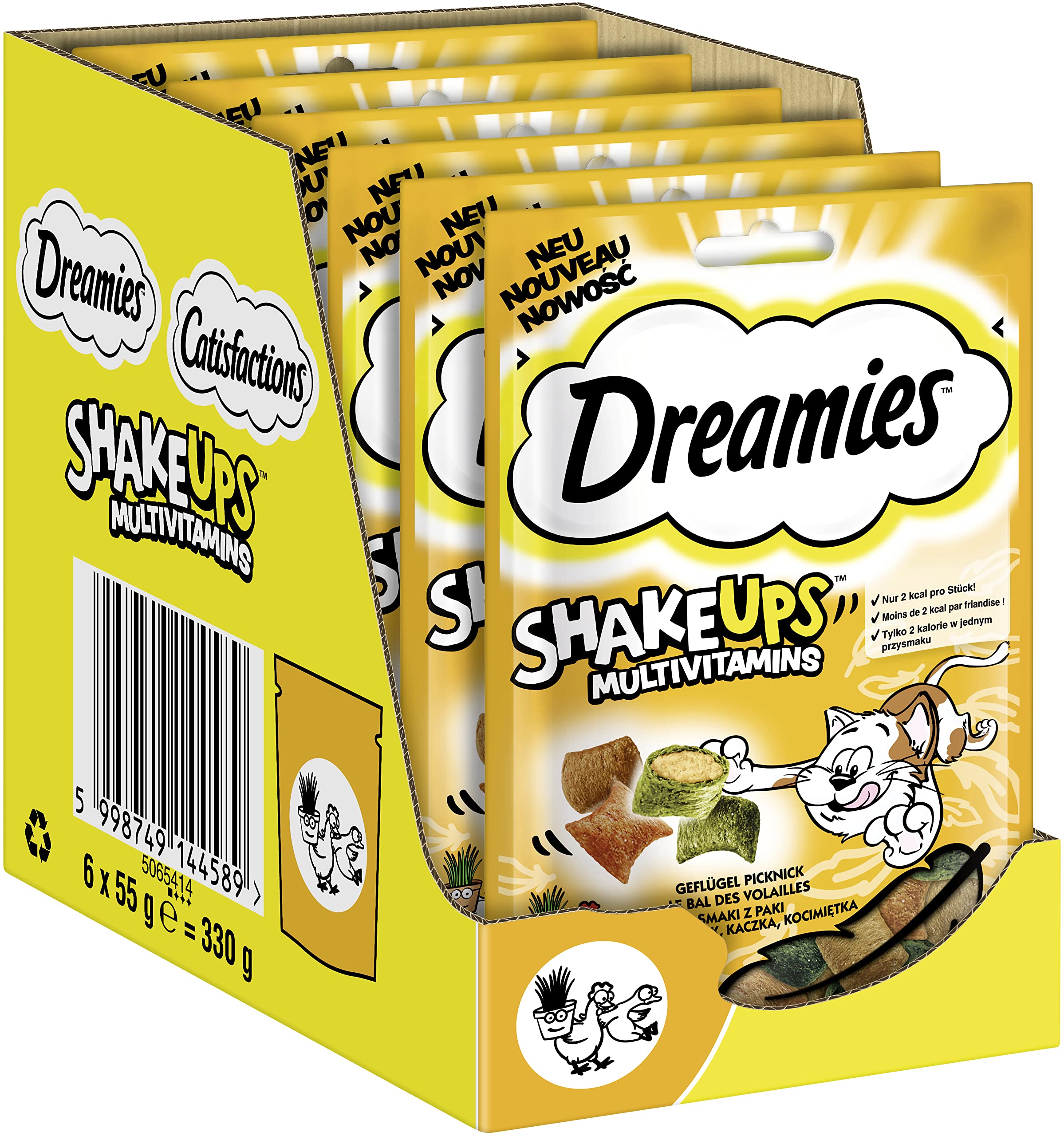 DREAMIES Shake Ups Multivitamins przekąska dla kota w formie pasztecików z kurczakiem, kaczką i kocimiętką 55 g x 6