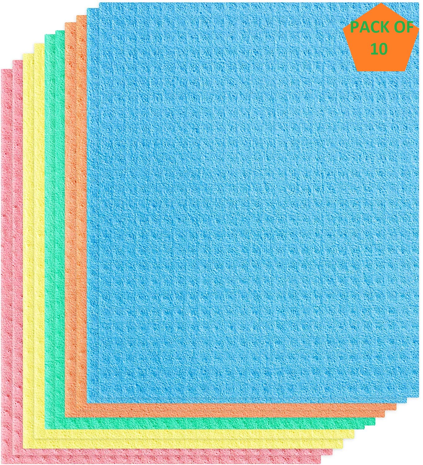 ABlue ClipperDishcloths - Reusable Cellulose Sponge Dish Cloths/Towels for Kitchen, Bathroom and Cleaning Counters - No Odor Reusable Cellulose Sponge Cleaning Cloths (Pack of 10)