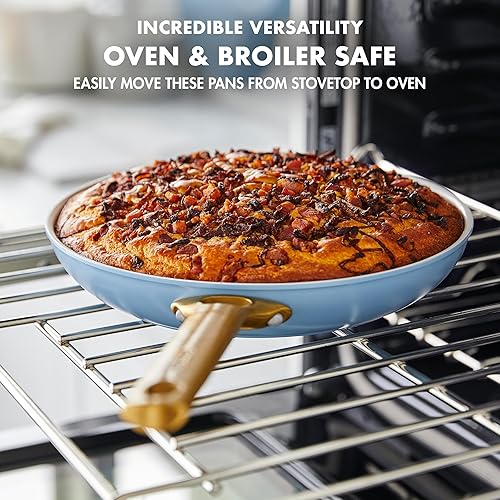 Miniatura 6 de GreenPan Juego de ollas y sartenes antiadherentes de cerámica anodizada dura, 10 piezas, asas de acero inoxidable en tono dorado, sin PFAS y PFOA,