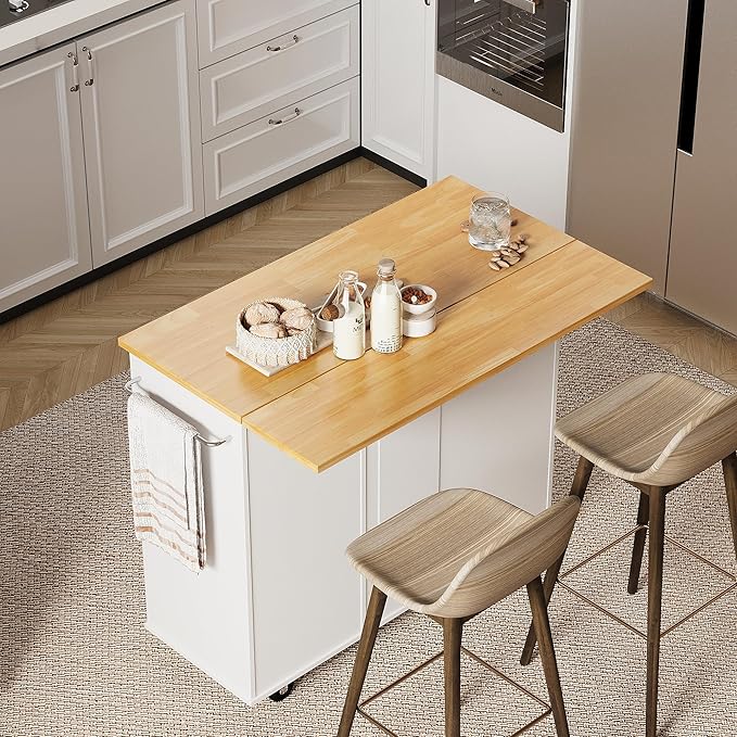 Shintenchi Rolling Kitchen Island Cart with Folding Drop