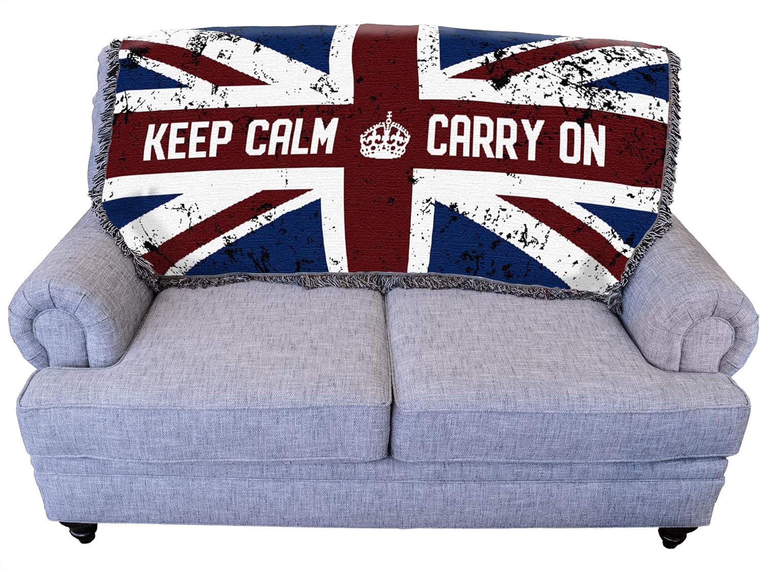 Pure Country Weavers United Kingdom - Union Jack Flag - Keep Calm and Carry On Blanket - Gift Tapestry Throw for Back of Couch or Sofa - Woven from Cotton - Made in The USA (61x36)