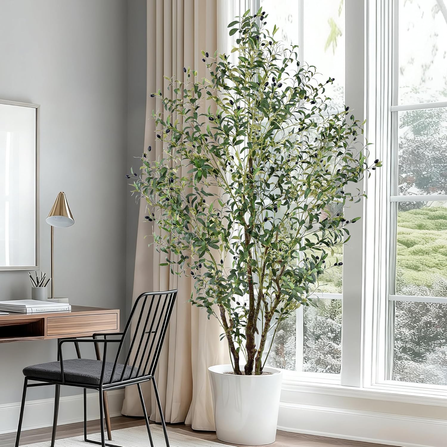 Artificial Olive Tree 7FT Tall Large Faux Trees with Realistic Leaves and Big Fruit, Fake Olive Floor Potted Artificial Plants for Home Office Living Room Indoor Decor (84 inch,1Pack) - Image 5