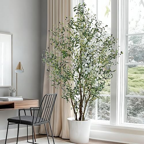 Miniatura 5 de Árbol de olivo artificial de 7 pies de alto, árboles artificiales grandes con hojas realistas y frutos grandes, plantas artificiales en maceta para