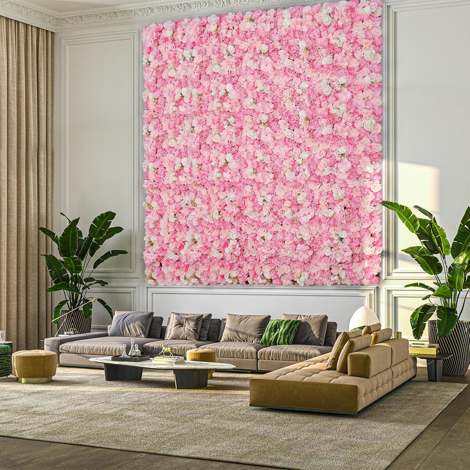 Flowers Wall Backdrop 6PCS 16.5x16.5 Inch Floral Wall Panel Artificial Silk Rose Decor Ideal for Wedding Celebrations, Festive Party Backdrops, and Elegant Home Decor